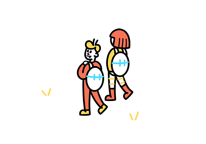 Drawing of two students with backpacks on their backs