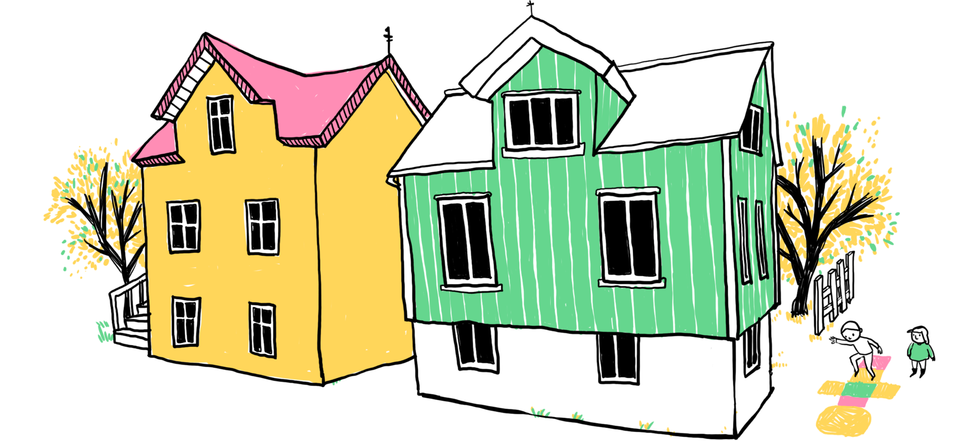 Illustration of two houses.