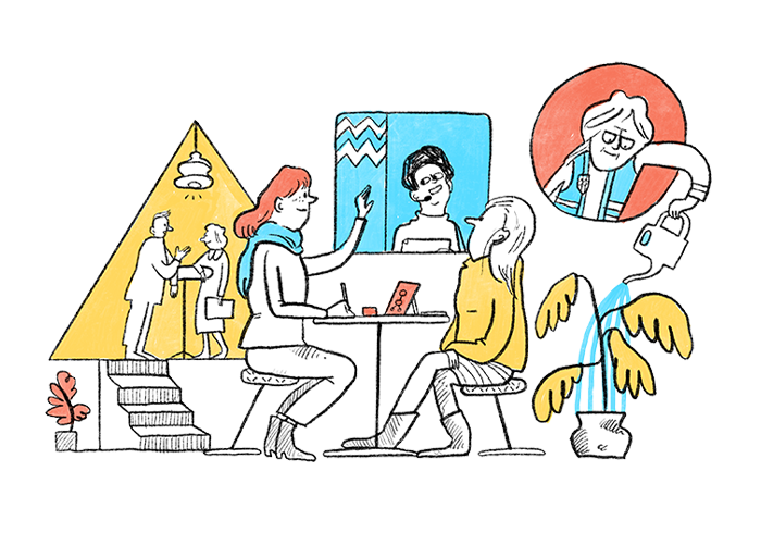Illustration of people providing and receiving services.