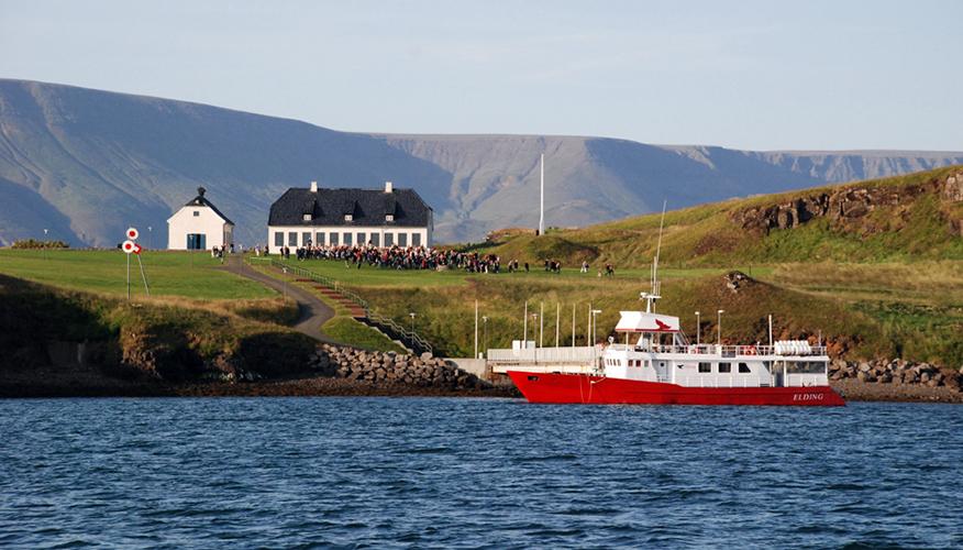 The harbor in Viðey with Viðey House in the background