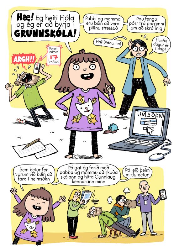Page from the book about Fjóla for children who are starting primary school.
