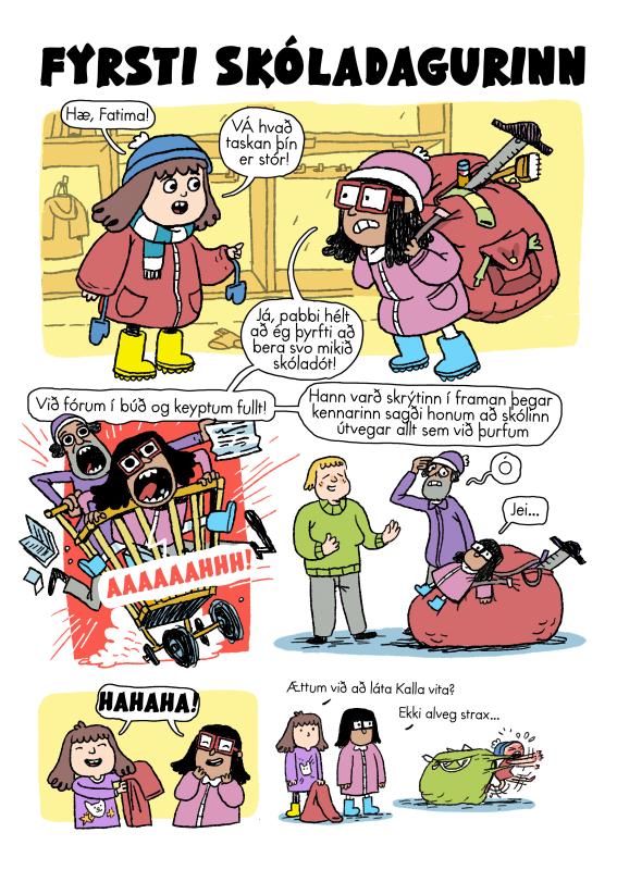 Page from the book about Fjóla for children who are starting primary school.