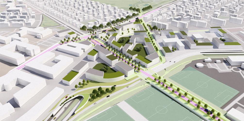 Tölvugerð mynd af tillögu 1 um Miklubrautarstokk