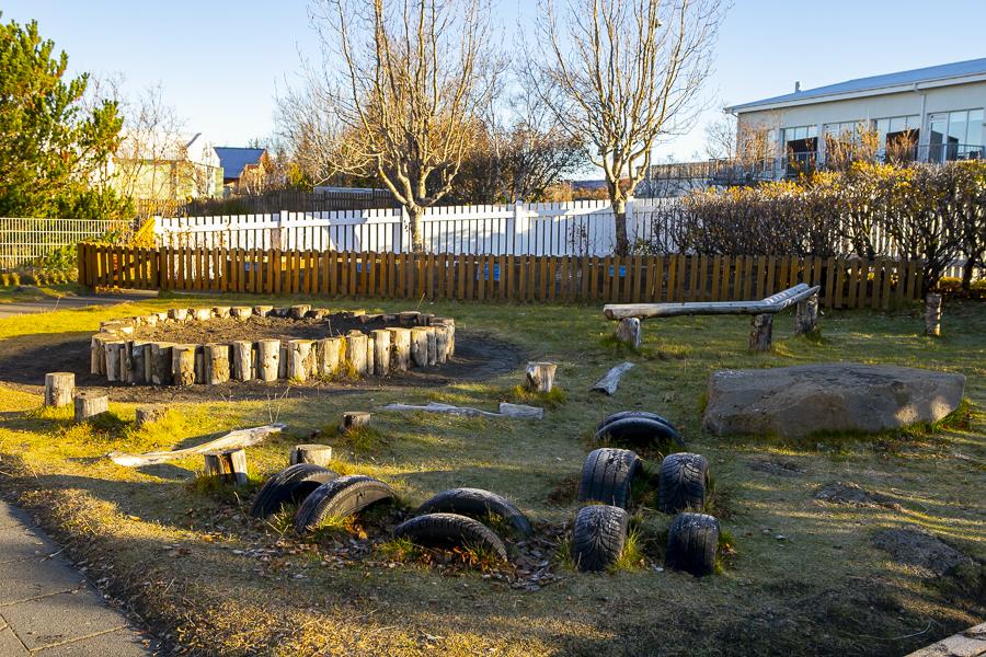 Playground equipment on Heiðarborg's grounds.