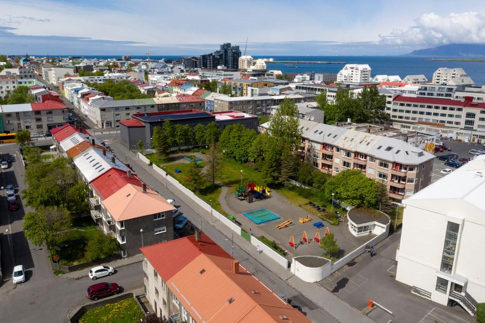 Aerial view of the preschool at Njálsgata.