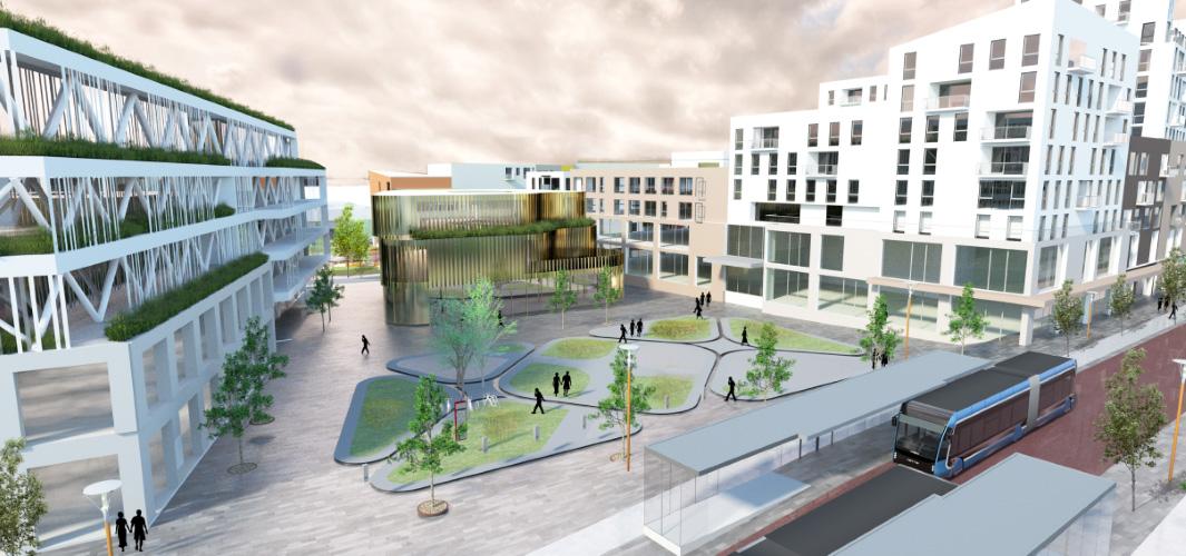 Computer-generated image of Krossmýrartorg.