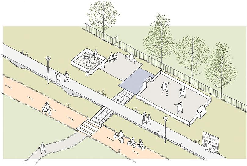 Illustration of stopping points and leisure area along the hot water main conduit.