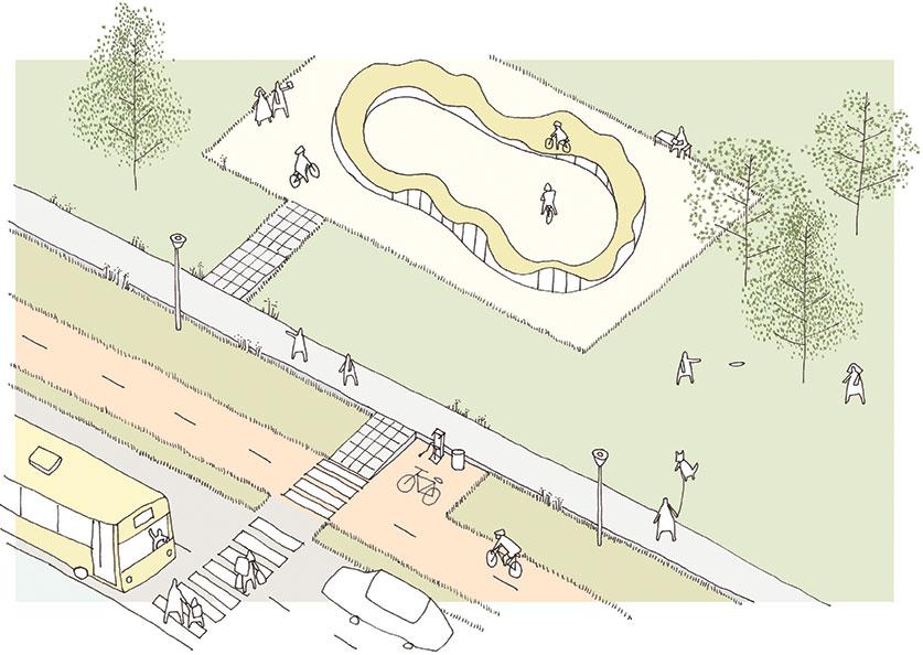 Illustration of stopping points and leisure area along the hot water main conduit.