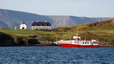 The harbor in Viðey with Viðey House in the background